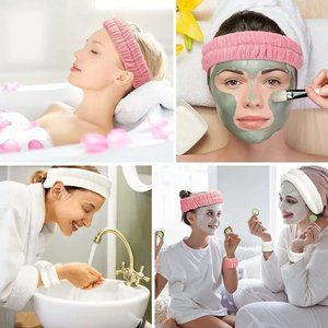 2 Sets of 3 Piece Spa Headband and Wristbands for Washing Face.